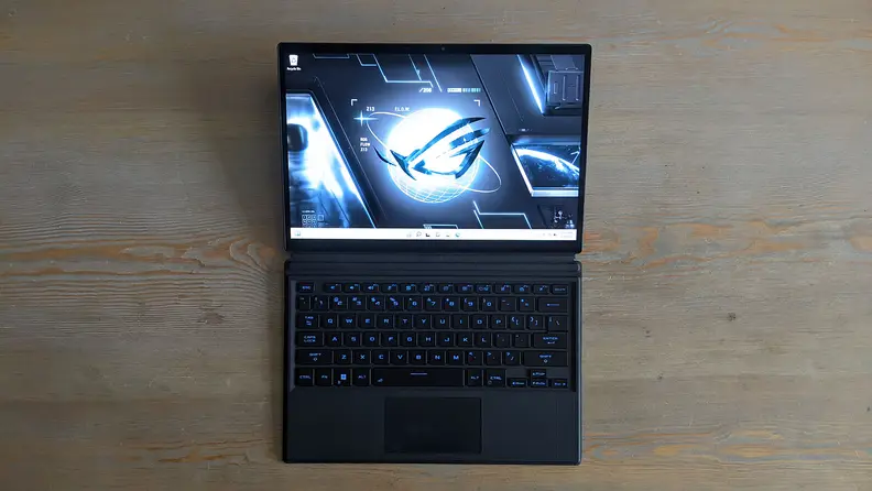 A top-down view of a laptop