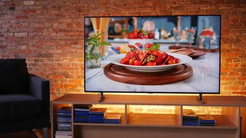 A Samsung QLED TV displaying content