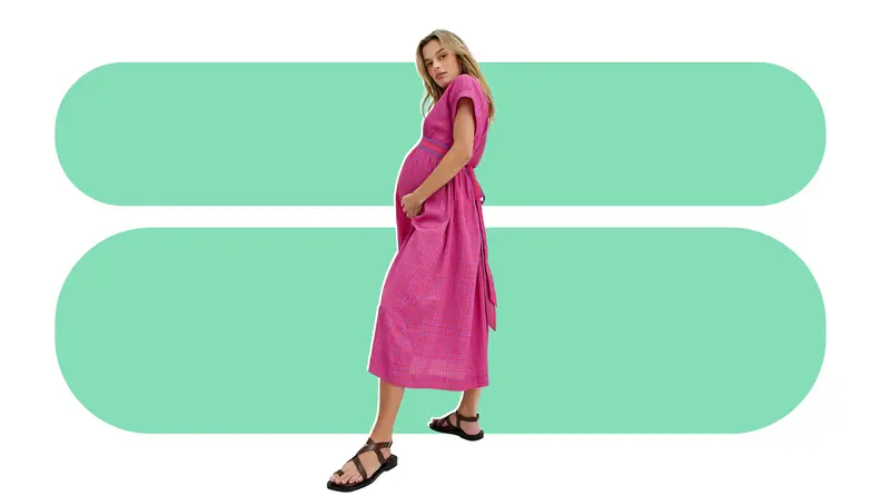 Image of a model wearing the Plaid Carolina Dress from Hatch.