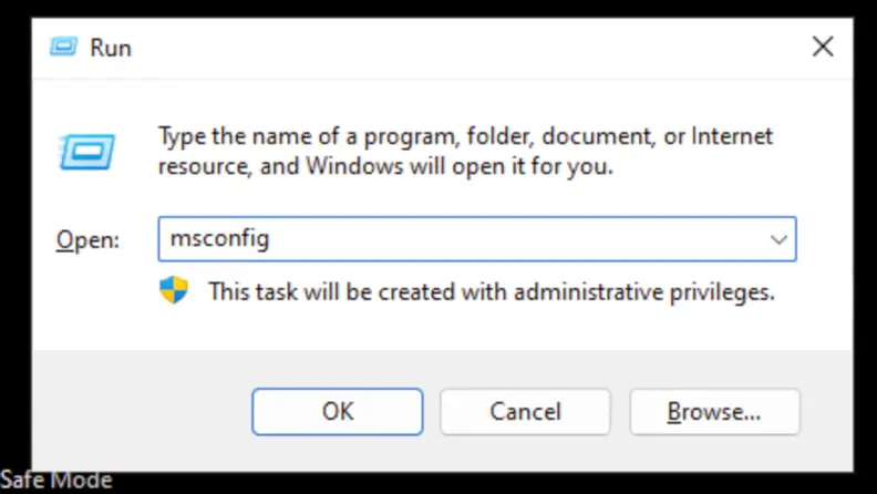 Screnshot of msconfig.