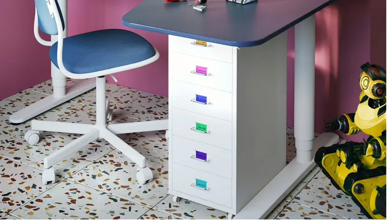 These rolling drawers can double as multiple in and out-boxes for managing numerous subjects and schedules.