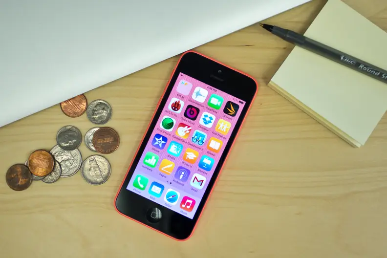 A photo of the Apple iPhone 5c on a desk.