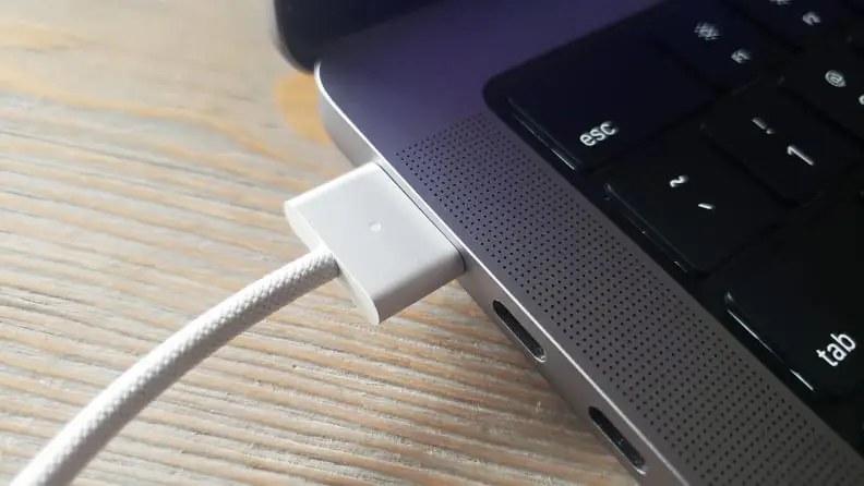 Charger plugged into laptop