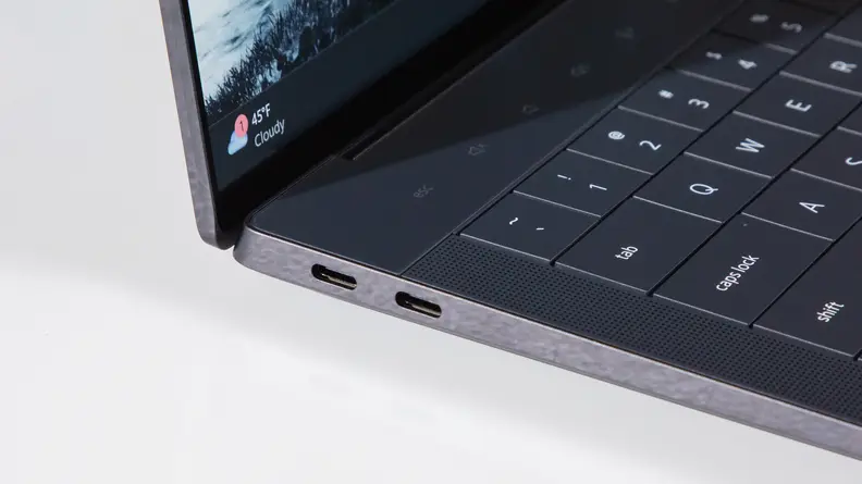 Close up view of the Dell xps 14 showing the touch bar row of function keys