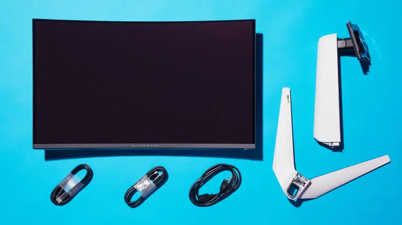 A disassembled gaming monitor with stand