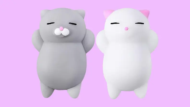 Nutty Toys Squishy Cat Set on a purple background.