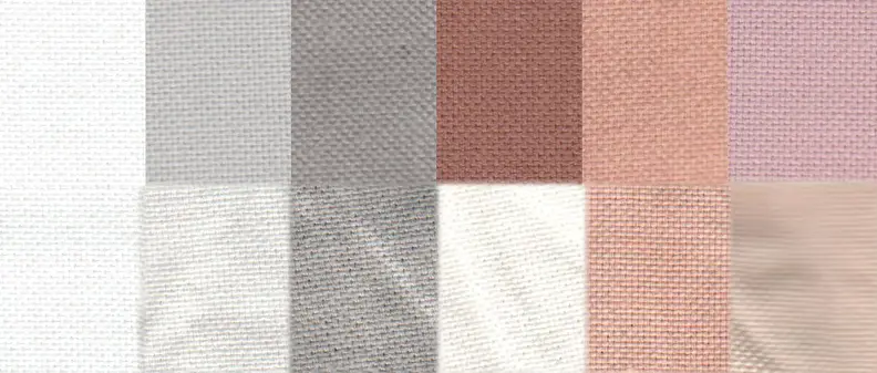 Before and after test stain results using the Normal cycle. From left to right: control, sweat, dirt, blood, cocoa, and red wine.