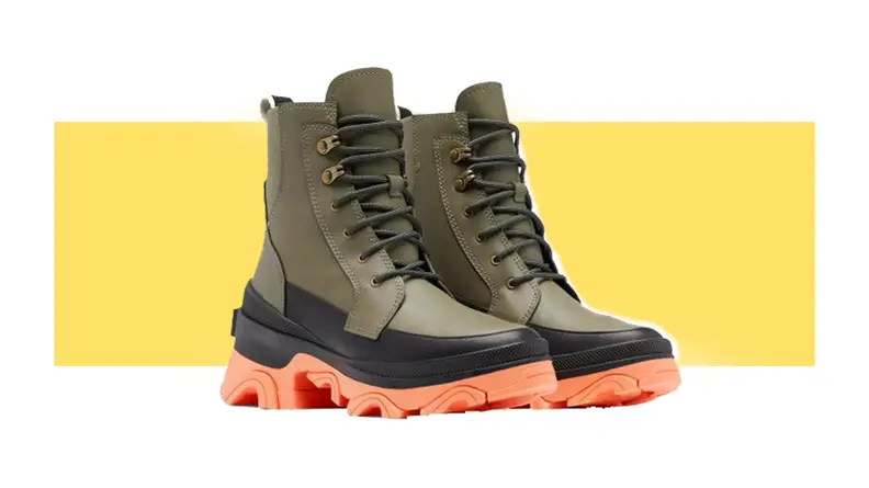 Coral and olive ankle boots