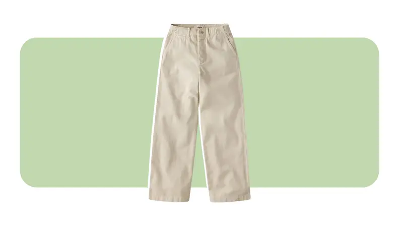 A pair of flat-front chino pants.