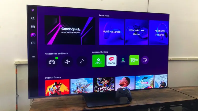 The home screen for Samsung Gaming Hub, as seen on a 55-inch Samsung S95B OLED TV
