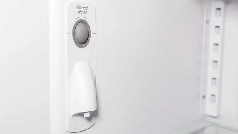 The KitchenAid KRFC300ESS refrigerator has an internal water dispenser