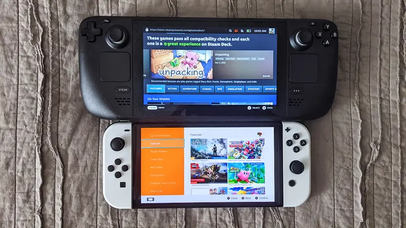 Two handheld gaming consoles next to one another