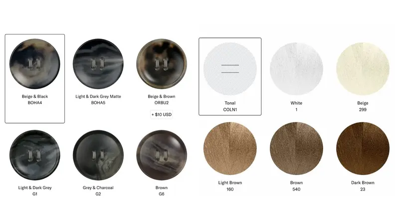 A screenshot of Suitsupply's buttons.