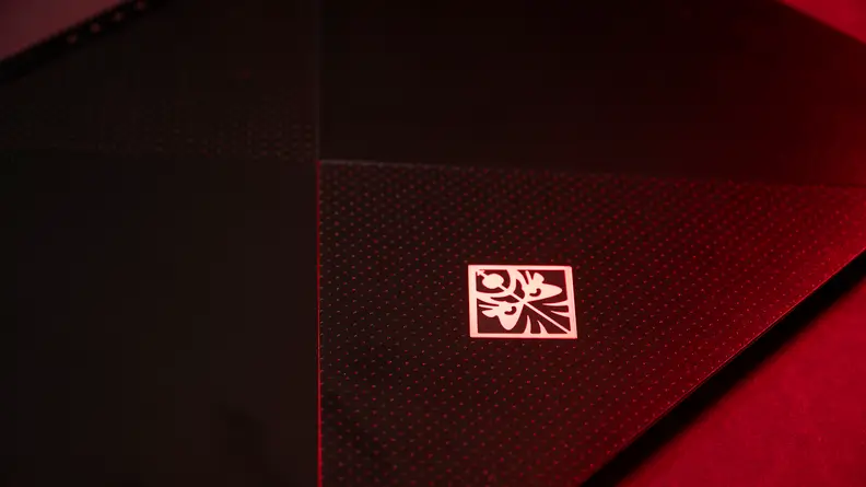 The HP Omen X 2S's cover has a logo and some black detailing.