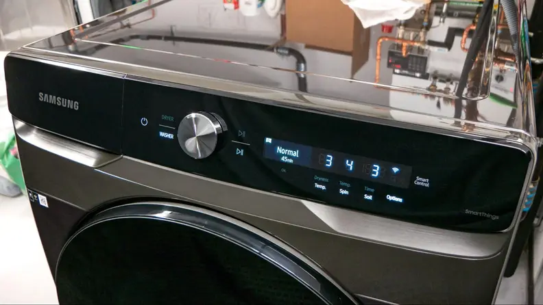 Close-up shot of the top half of the washer.