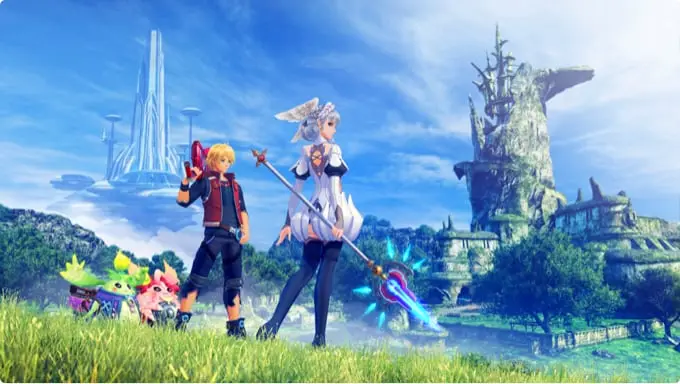 Characters run through a fantastical field