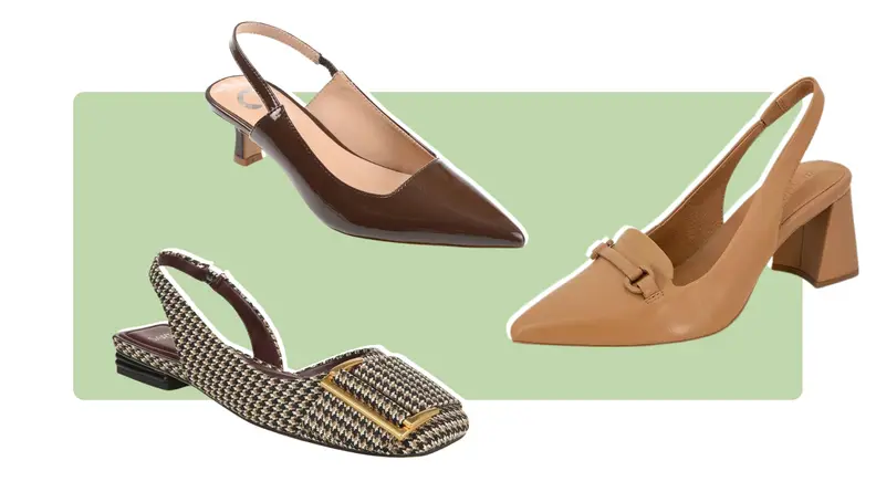 Three pairs of leather slingback shoes.