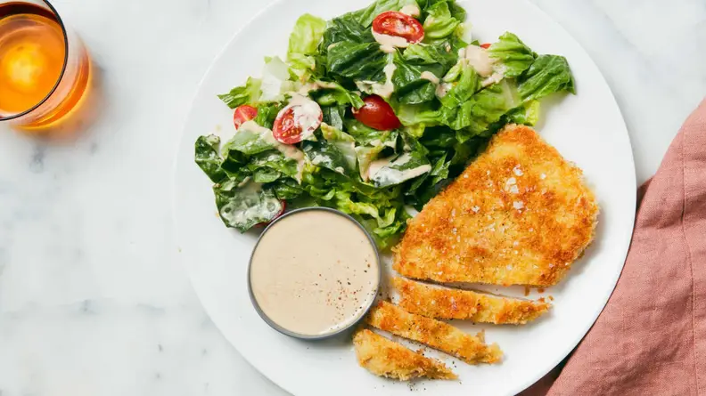 Plated's Crunchy Pork Milanese with Honey Mustard and Little Gem.