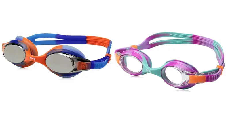 Two pairs of tie-dye style swim goggles