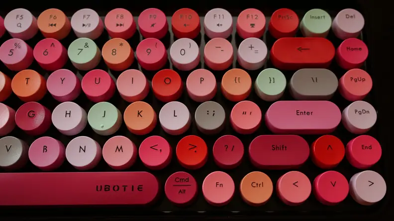 The keys of the Ubotie Portable Bluetooth Mechanical Keyboard.