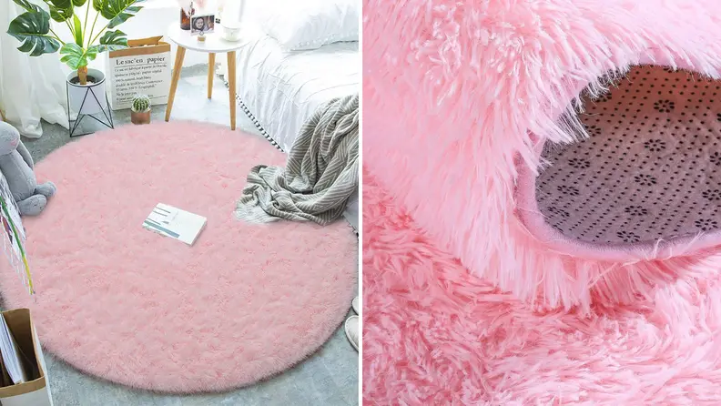 A furry pink rug.