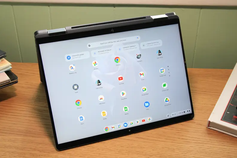 The HP Elite Dragonfly Chromebook in tablet mode.