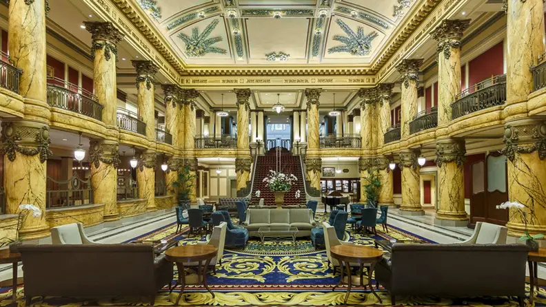 the interior of a hotel