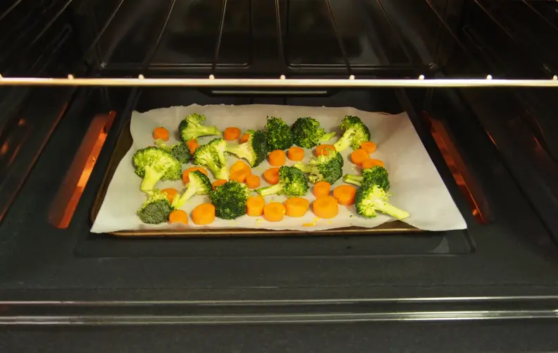 veggies cooking on oven floor