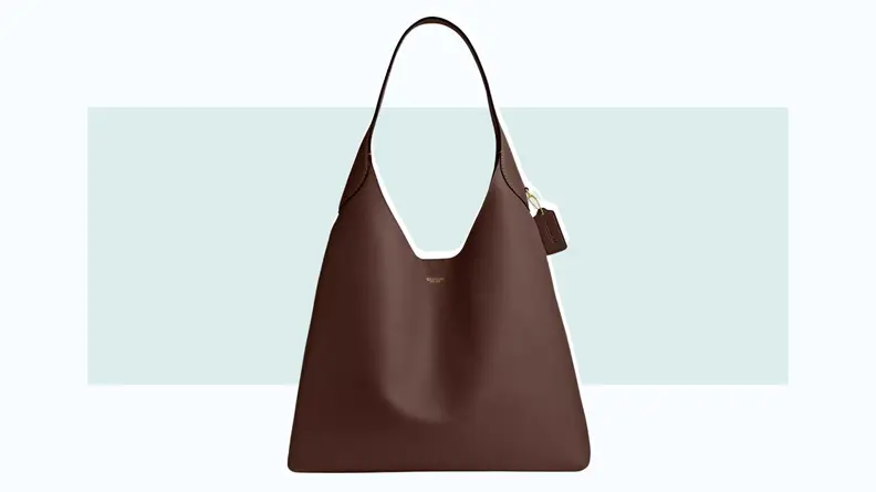 A slouchy brown leather tote bag.