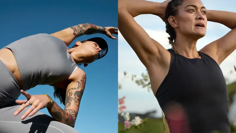 Women wearing Allbirds run form tank.
