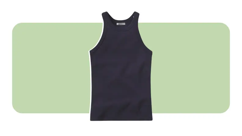 A cotton tank with a high neckline.