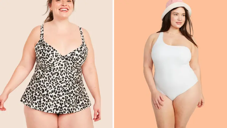 Models wearing plus size swimwear