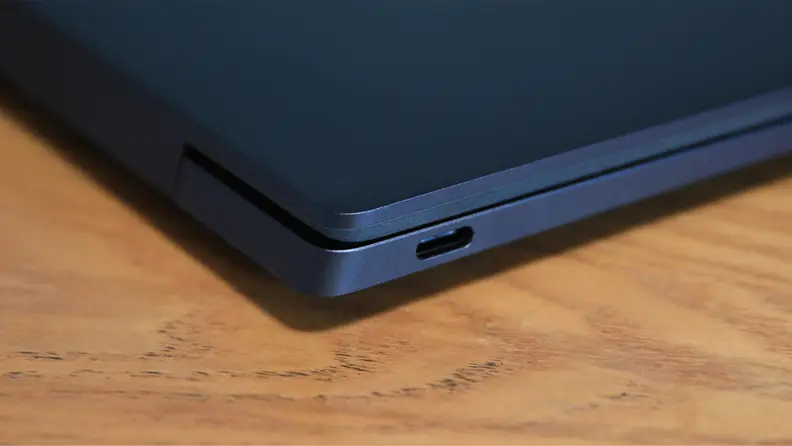 Close-up shot of the dell xps 13's USB-C port.