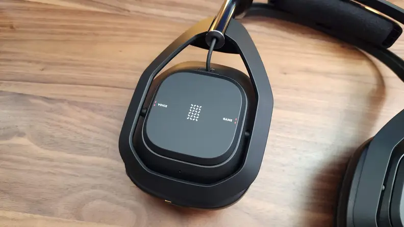Close-up of the Logitech Astro A50 X side mixer.