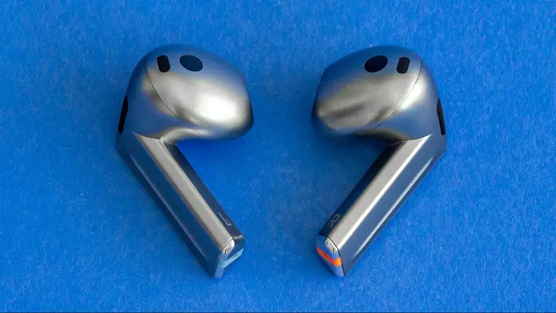 Close-up shot of the earbuds.