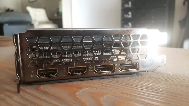 The display connection ports on a graphics card
