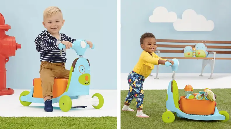 Two images of a toddler scooter