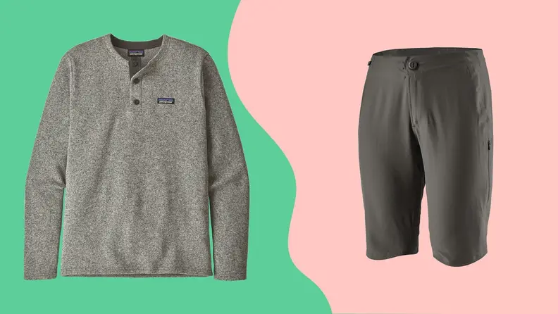 Gray Patagonia shirt and shorts.