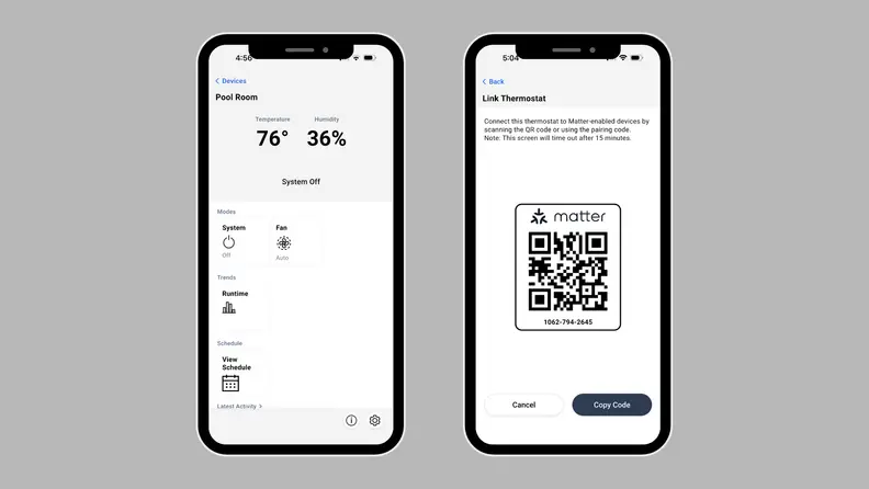 Two iphone screens with the Honeywell Home app