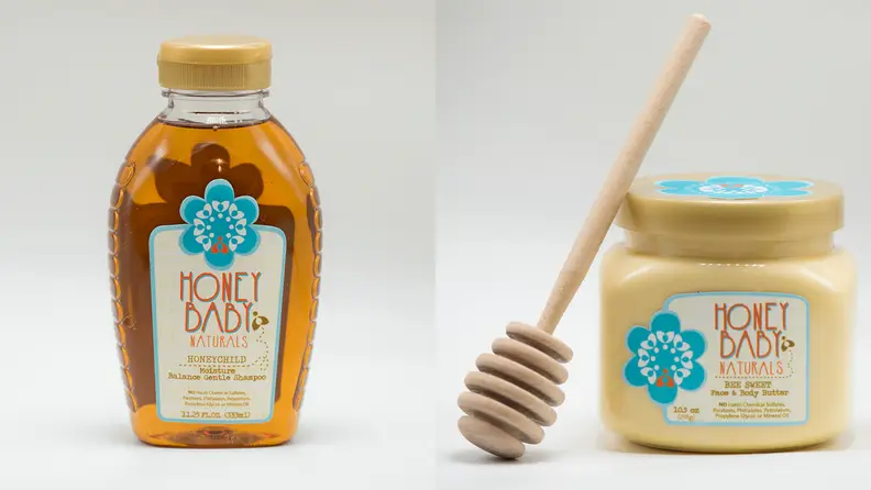 Two honey-inspired hair products.