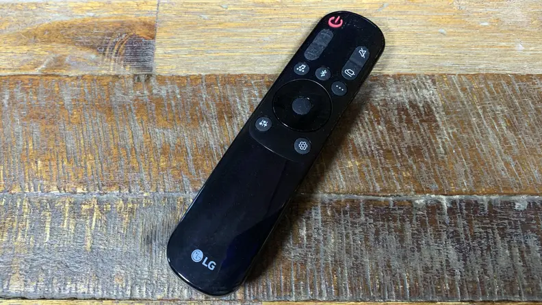 The LG S95QR soundbar remote control.