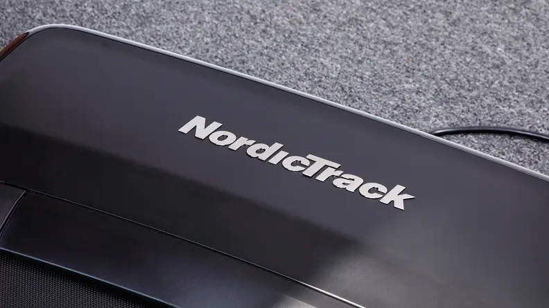 A close up of the NordicTrack logo on the Commercial 1750.