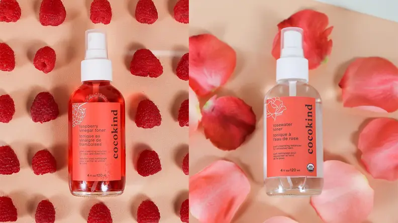 The Cocokind Raspberry Vinegar Toner and Cocokind Rosewater Facial Toner.