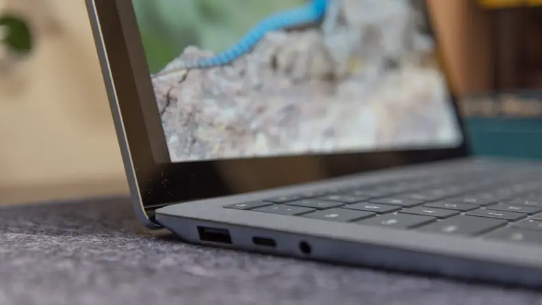 A view of the ports on the laptop