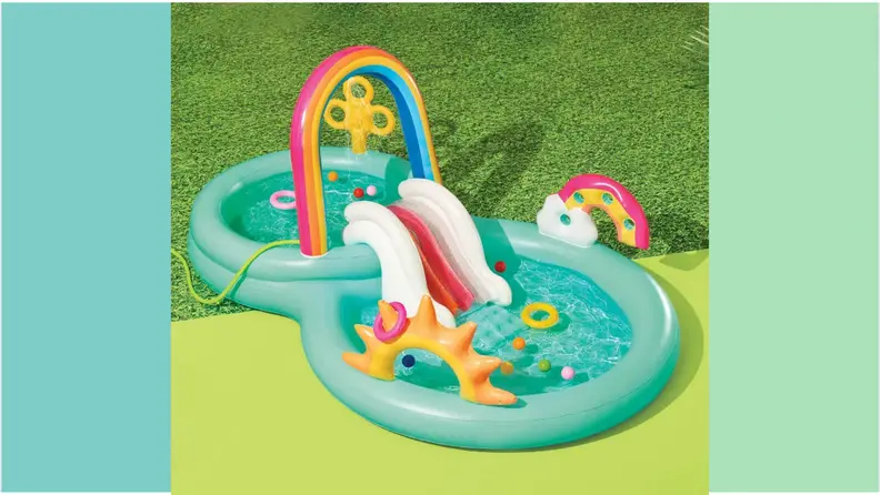 Somewhere over the rainbow is the perfect kiddie inflatable water slide.