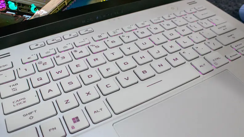 Close-up shot of the laptop's keyboard.