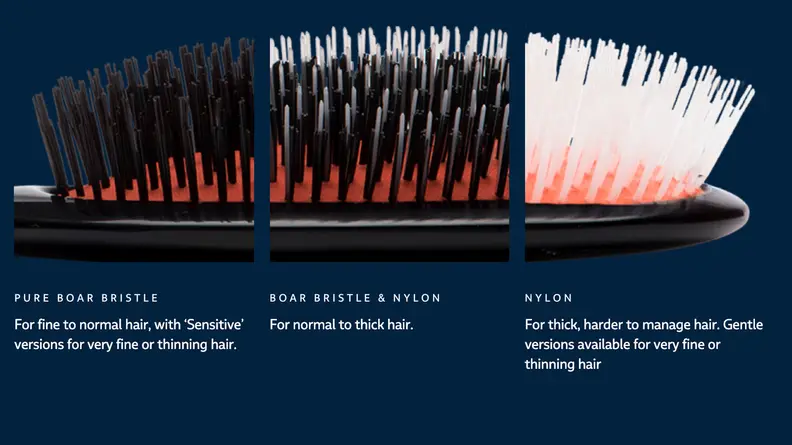 A photo of the different Mason Pearson brush types.