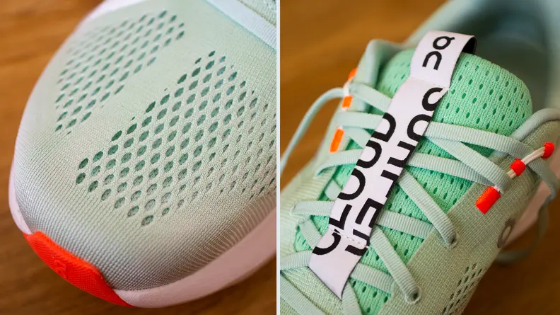 Close-up detail shots of the On Cloudsurfer sneakers.