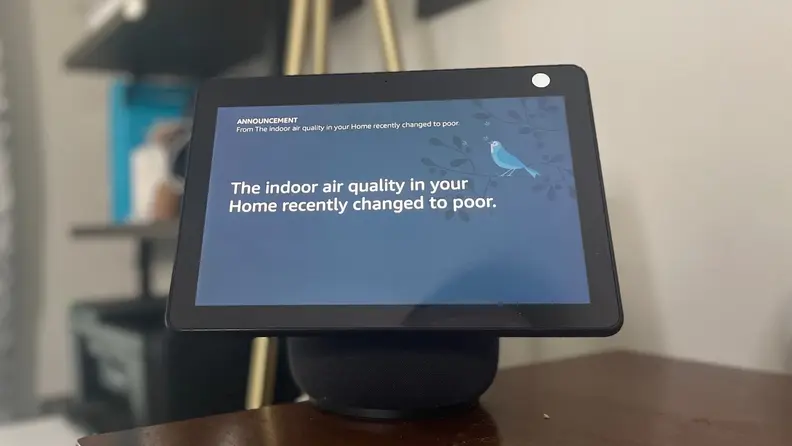 Alexa air quality announcement displayed on an Echo Show 10