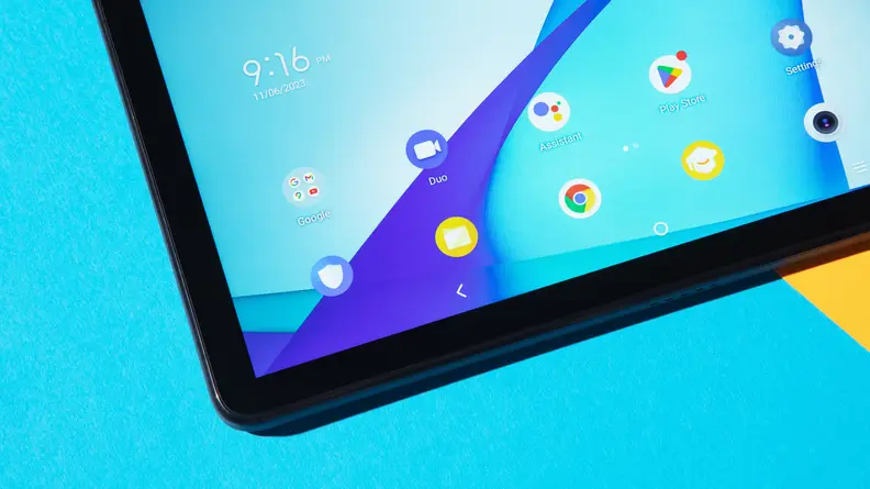Bottom corner of the display screen on the TCL Tab 10s tablet.